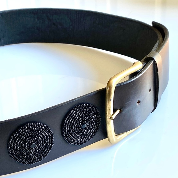 Black Beaded Leather Belt with Gold Buckle main image 7